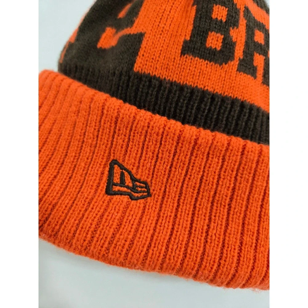 New Era Unisex Cleveland Browns Beanie Brown Orange Pom Knit Fleece Lined OSFM